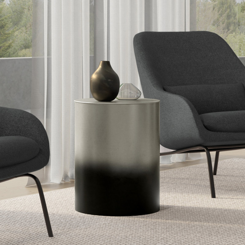 Curtis 16"W Metal Industrial End Table with Cylinder Design and Ombre Finish, Assembled, Silver