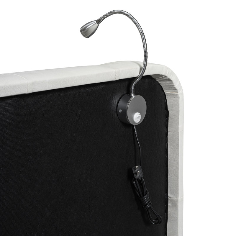 Grand lit plateforme confortable avec lumières de lecture intégrées pour le travail - Blanc, Blanc