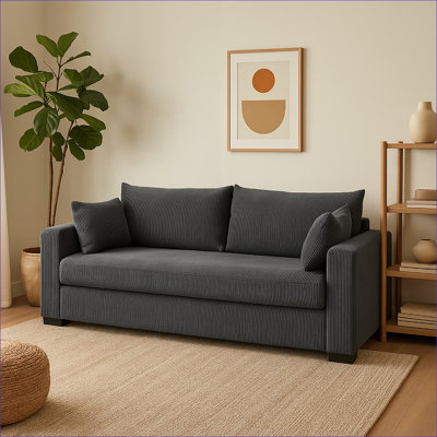 Sofas Couches | Modern Versatile Sofa for Living Room, Guest Spaces, Vacation Homes | Dark Gray | Corduroy