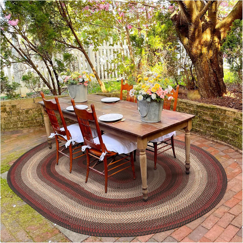  Braided Rug Washable Indoor/Outdoor Gray/Cream/Black/Red Rug, Oval 5' x 8'