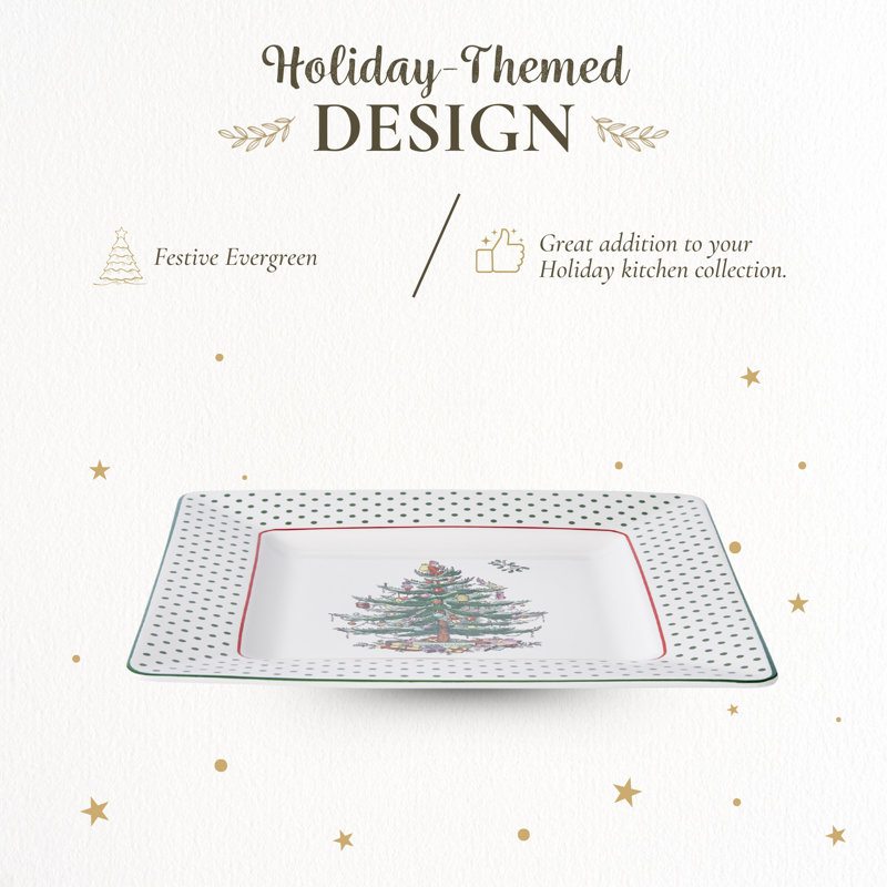 Christmas Tree POLKA DOT SQUARE PLATTER 10"