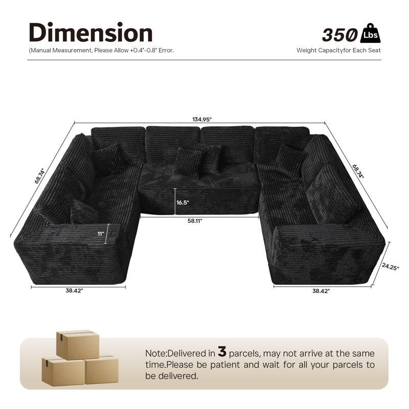 Kustas No Assembly Required Upholstered Boneless Sectional, Free Combination Compression Sofa For Living Room, Home Theater