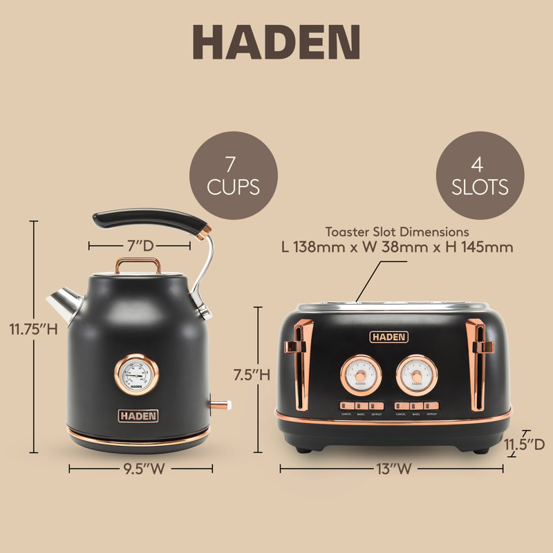 Haden Dorset 4 Slice Wide Slot with Tray with Dorset 1.7 Liter Electric Kettle