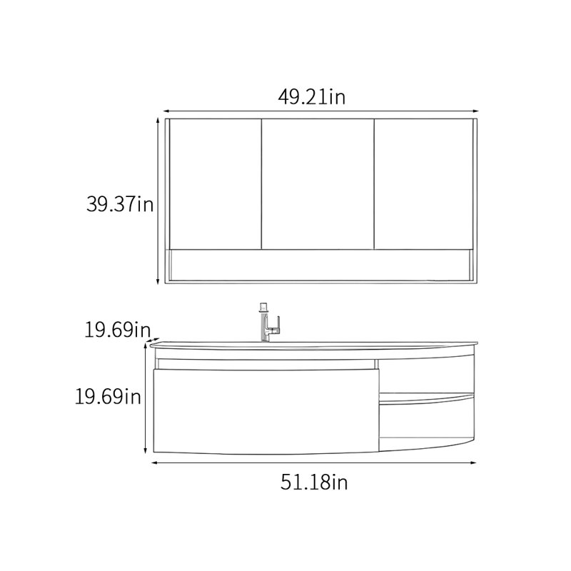 Armoire de salle de bain simple et à la mode française, H 19,69 po x l 51,18 po x P 19,69 po