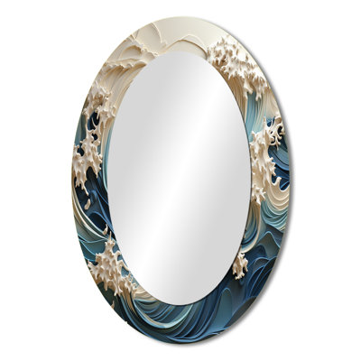 White And Blue Wave Papercut Style III - Coastal Oval Wall Mirror