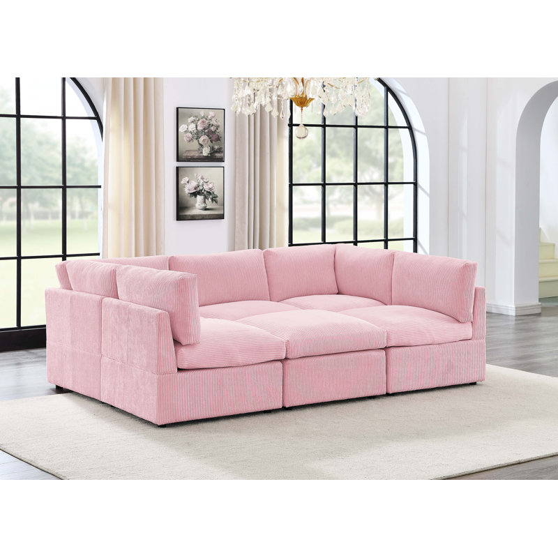 Canapé modulaire de coin symétrique de 98 po Kyanne Priyen, Velours côtelé rose