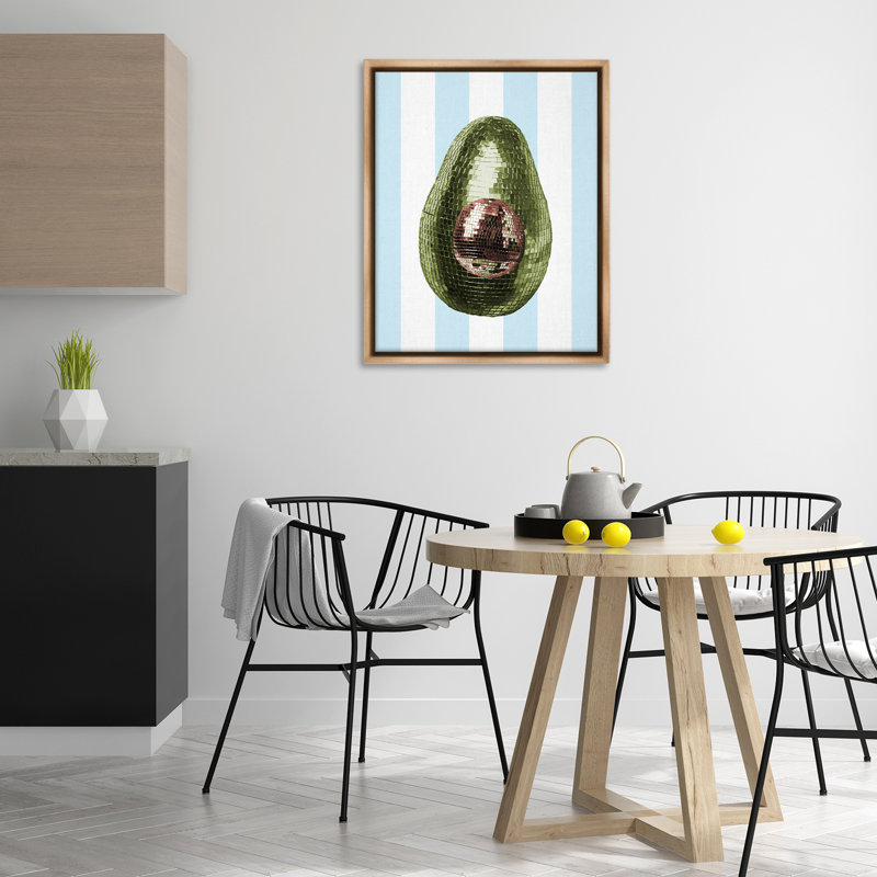 Avocat Disco sur cadre flottant bleu, design par Lil 'Rue, Cadre flottant orme Montalcino, H 31 po x l 25 po