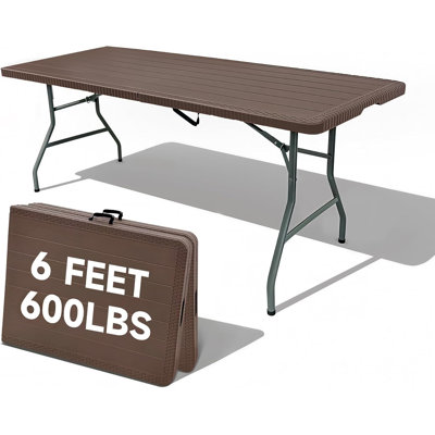 Table pliante Ortus 6 pieds, capacité 600 LBS robuste, motif grain de bois PEHD, conception robuste avec verrou de sécurité, tables pliantes portables pour le camping, les fêtes, l'intérieur et l'extérieur, paquet de 2
