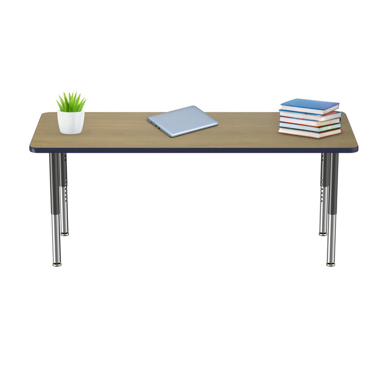 Table d'activité rectangulaire à hauteur réglable en forme de T, 30 po x 72 po, Chêne Pasadena / bleu marine / argent, Super