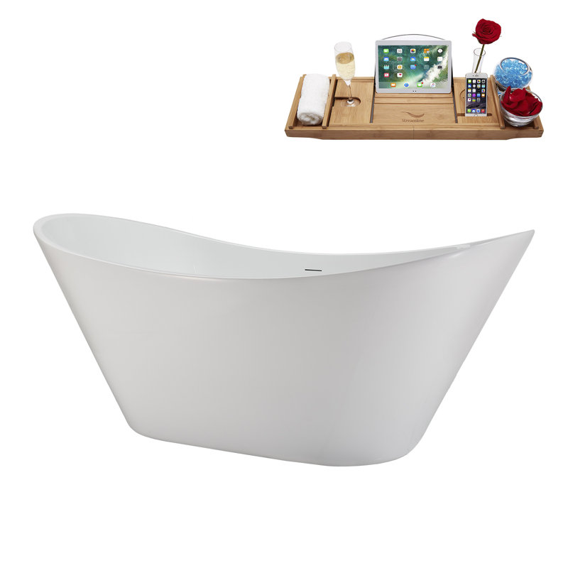 Baignoire autoportante 67 "avec drain interne Streamline, Nickel brossé