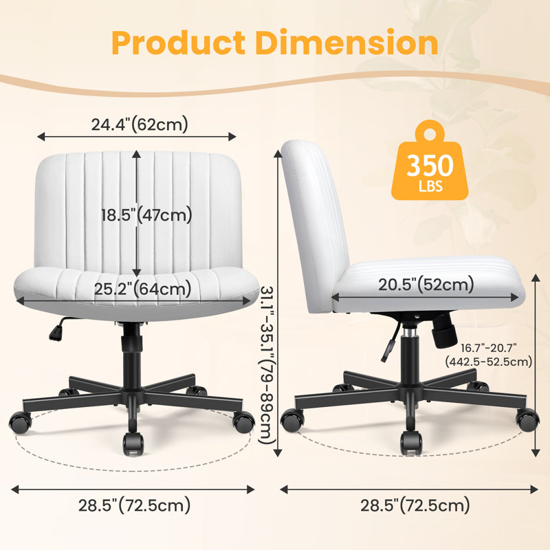 Wheeled Wide Seat Leisure Office Chair, White