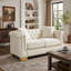 Canapé Chesterfield en velours beige, 2 places, 157 cm (62 pouces), accoudoirs arrondis, orné de clous dorés