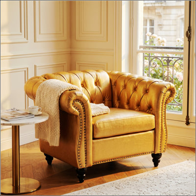 Stylish 1 Seater Sofa with Soft PU Leather, Elegant Buckle Design, and Durable Birch Legs for Living Room Comfort