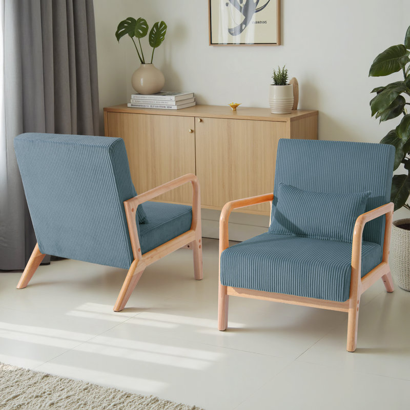 Fauteuil d'appoint Jyrin Mid Century, Bleu, Bois naturel, 2