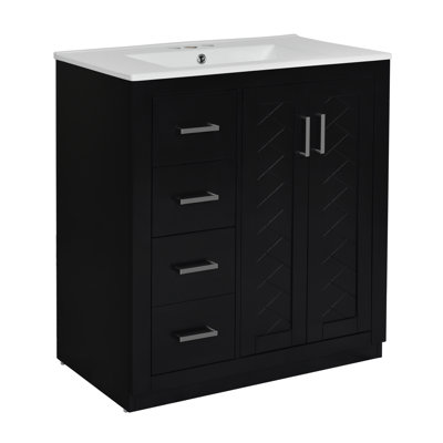 Ensemble de meuble-lavabo en bois massif avec lavabo en céramique - Style moderne pour espaces élégants