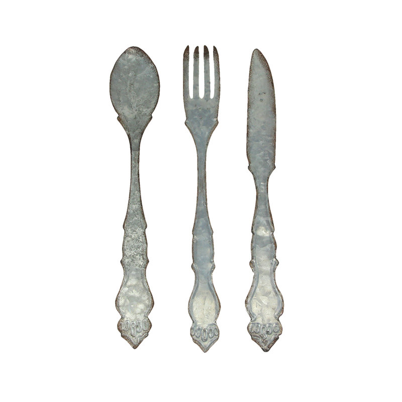 Ensemble de décoration murales de cuisine à couteaux en métal galvanisé 3 pièces, H 21 po x l 2,5 po x P 0,25 po