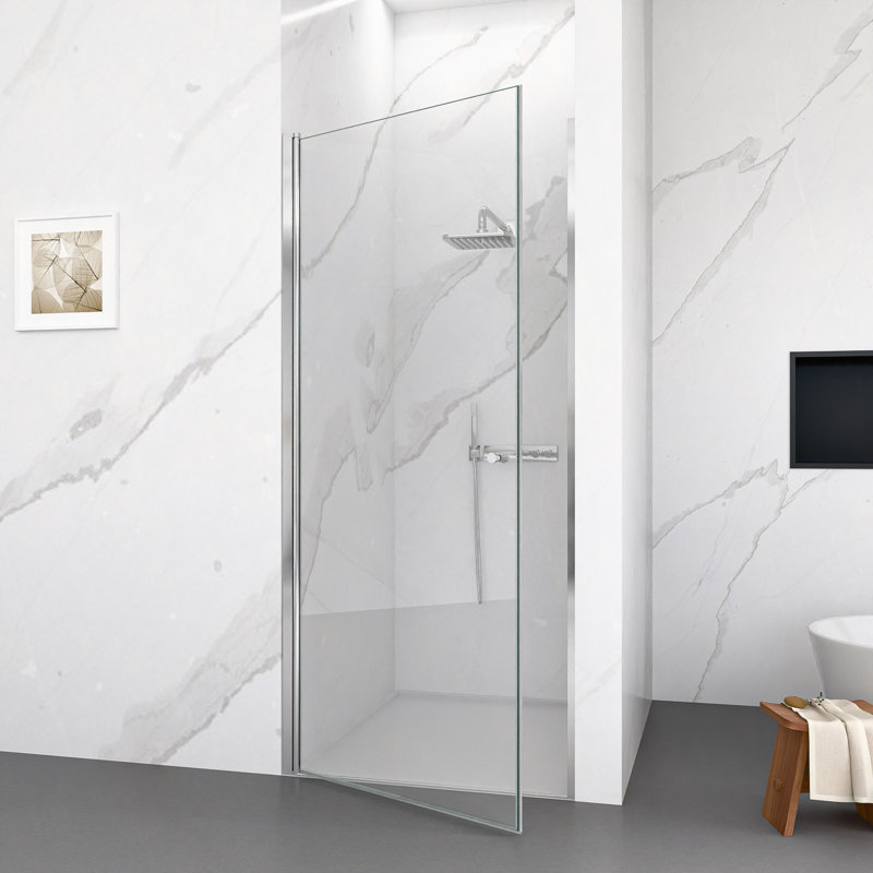 34"W X 72"H Frameless Circular Shower Door In With 1/4" (6Mm) Thick SGCC Tempered Glass, Chrome