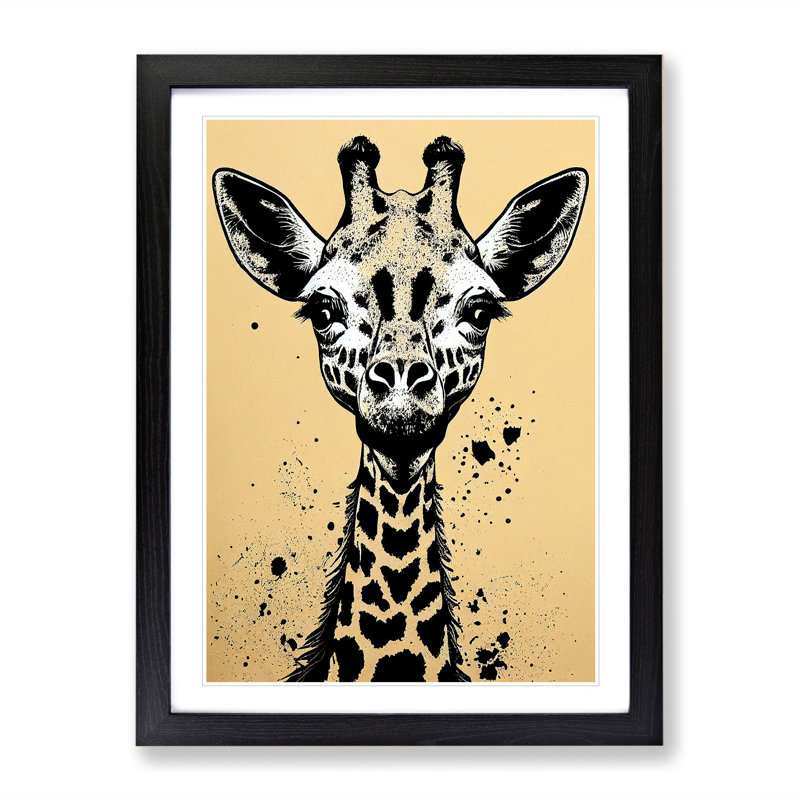 Giraffe Graffiti - Single Picture Frame Painting, Black, 64cm H x 46cm W x 2cm D