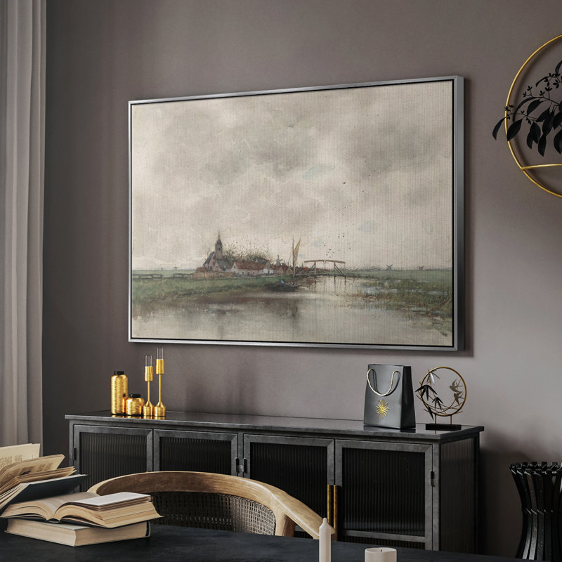 Paysage rétro - XLVII, H 25 po x l 37 po x P 2 po, Toile encadrée flottée blanche