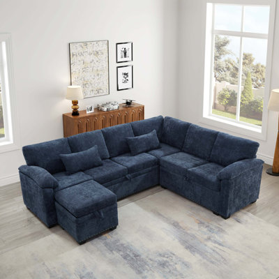 Canapé d'angle modulaire en L 97 po avec siège et repose-pieds de rangement en L 97 po, canapé d'angle en chenille avec 7 sièges et 2 coussins pour le salon