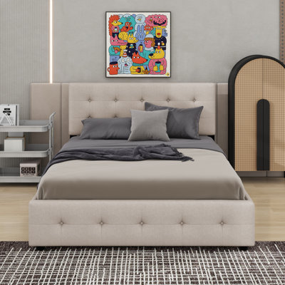 Queen Size Upholstered Platform Bed With 2 Drawers And Trundle