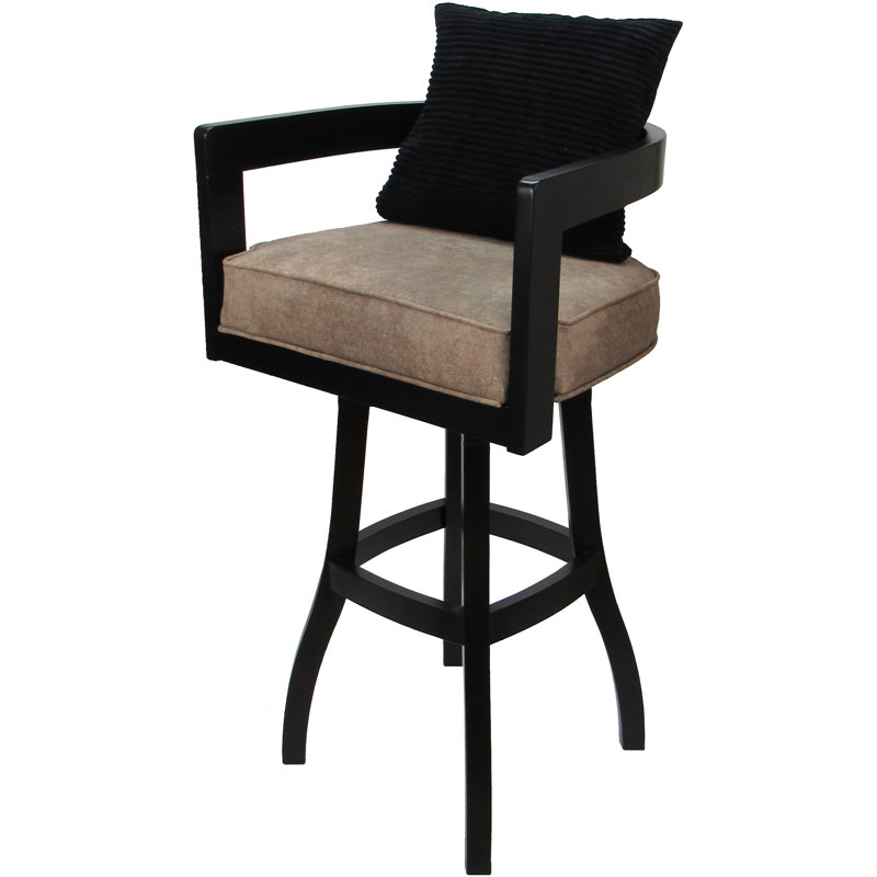 Megill Swivel Wood Extra Tall Bar Stool - Vinyl With A Pillow, Black/Tan
