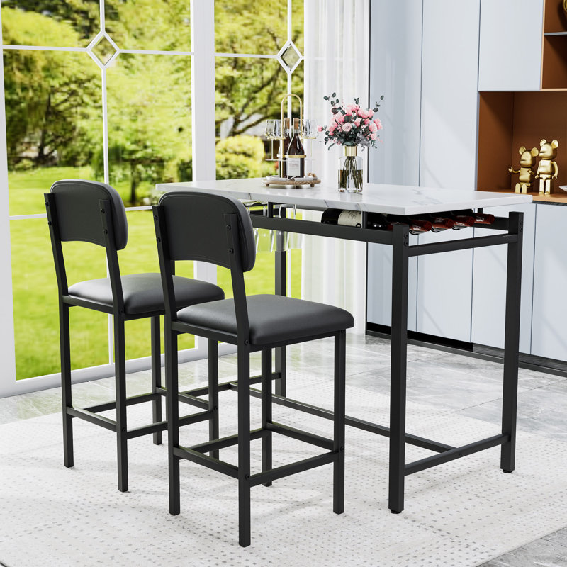 Kitchen Table Set, Dining Table And Chairs For 2, 3 Piece Dining Room Table Set With 2 Upholstered Chairs, Bar Dining Table Set For Small Spaces, Apartment, Breakfast, Pub