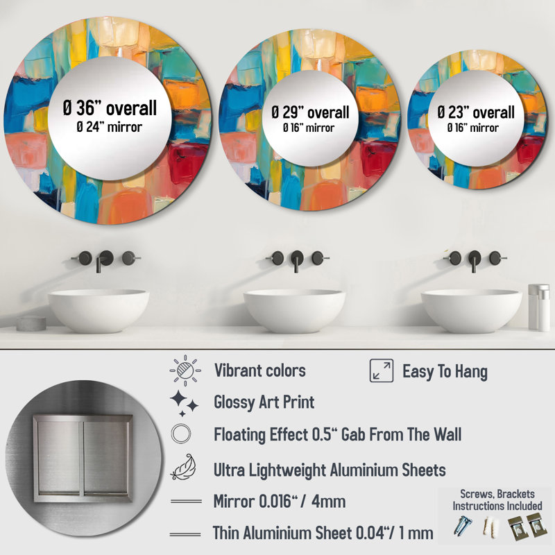 Sellie - Abstract Collages Round Mirror Wall Decor, 29" x 29"