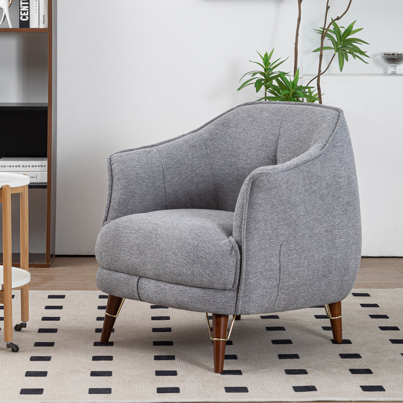 Chaise avec accoudoirs Modern Modern, fauteuil rembourré en tissu durable pour le salon, la chambre à coucher, pieds en bois massif, gris