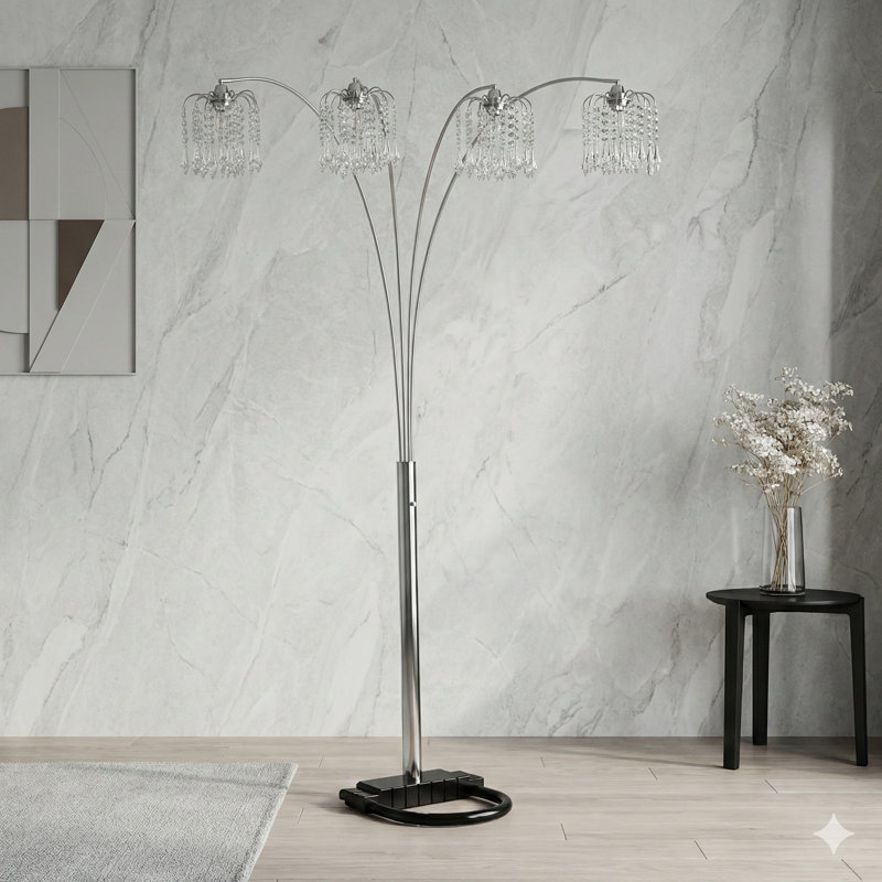 1 pièce moderne de conception classique de luxe élégant multi-tête lampe de plancher demi-lune rayonnante cristal incrusté élégant tiges métalliques salon étain