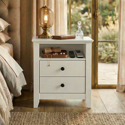Table de chevet blanche à 2 tiroirs 21,7 po de hauteur