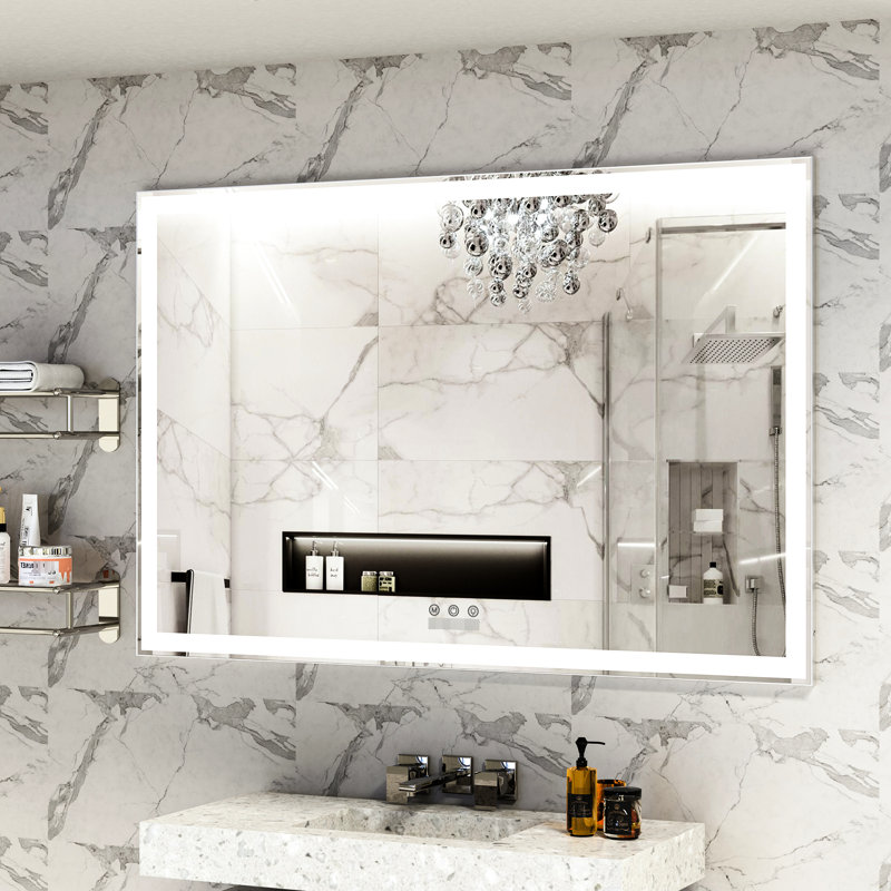 Miroir mural de salle de bain 60 x 40 pouces avec éclairage DEL, étanche, cadre en aluminium haute résistance, 3 réglages de couleur, système de commande tactile intelligent.