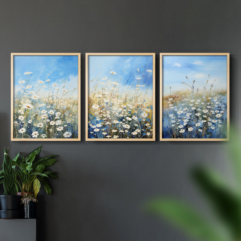 Étude florale série IV - Ensemble de 3 estampes numériques - Prêt à accrocher, Encadré naturel, H 20 po x l 16 po