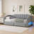Adjustable Linen Upholstered Daybed With Twin XL Expansion, Storage Drawers & LED Features-1965659309
