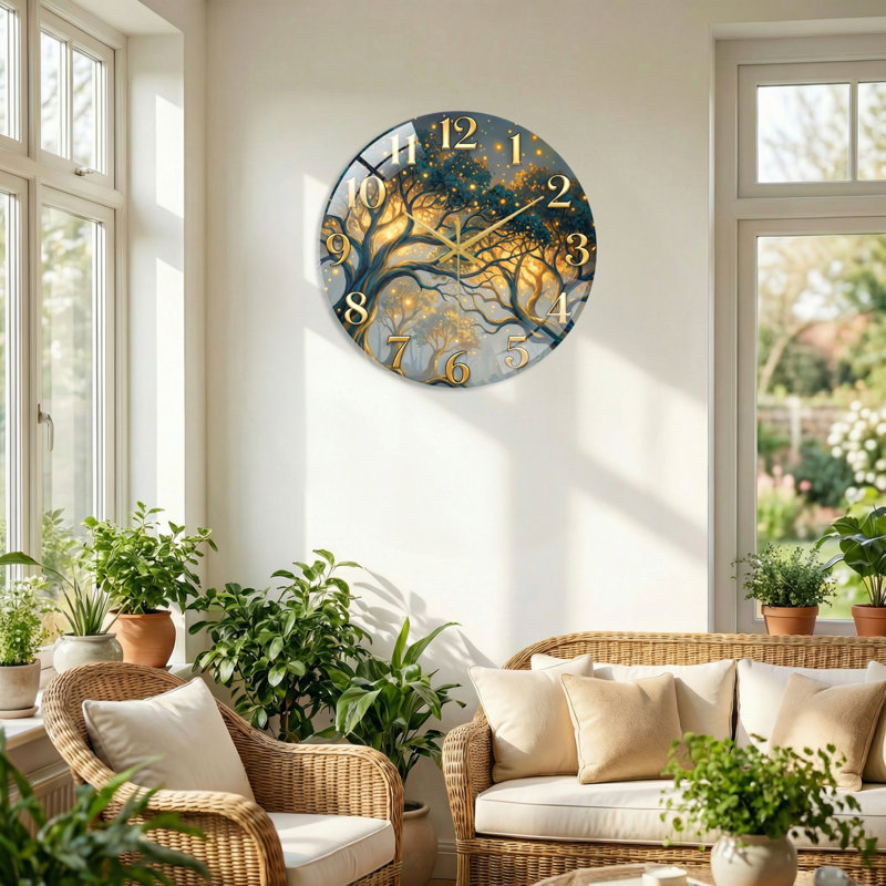«Enchanted Forest», horloge murale en verre, 40 x 40 cm (15,7 x 15,7 pouces)