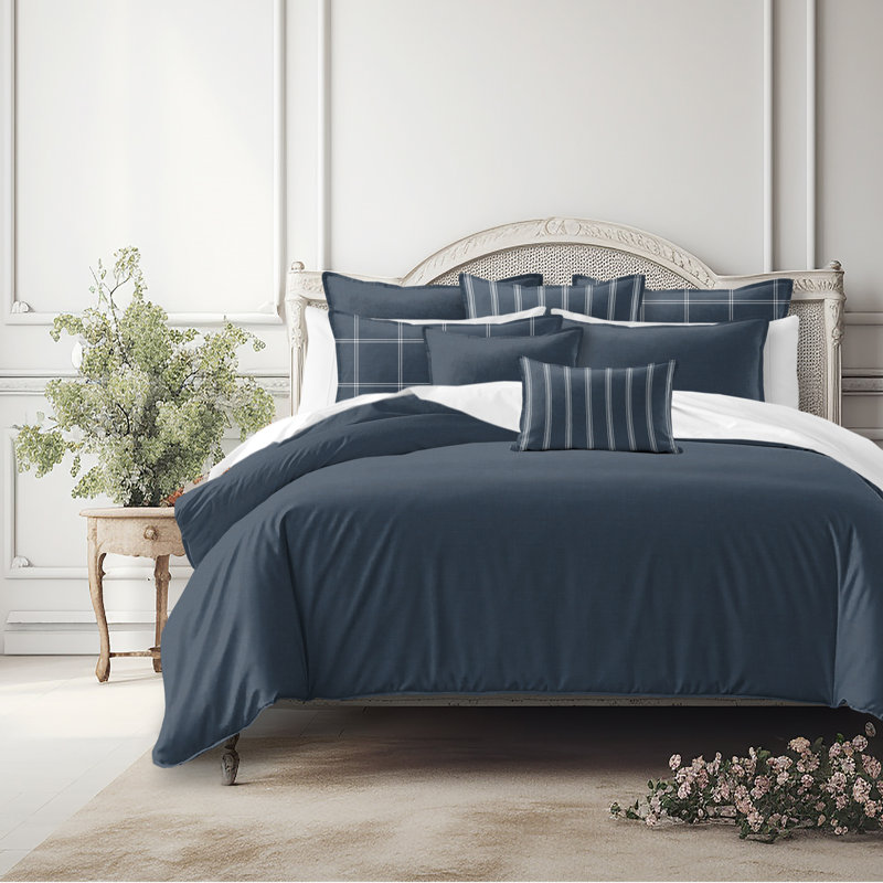 Shay Solid Dark Denim Cotton Comforter Set  8 Piece, King Comforter + 7 Additional Pieces