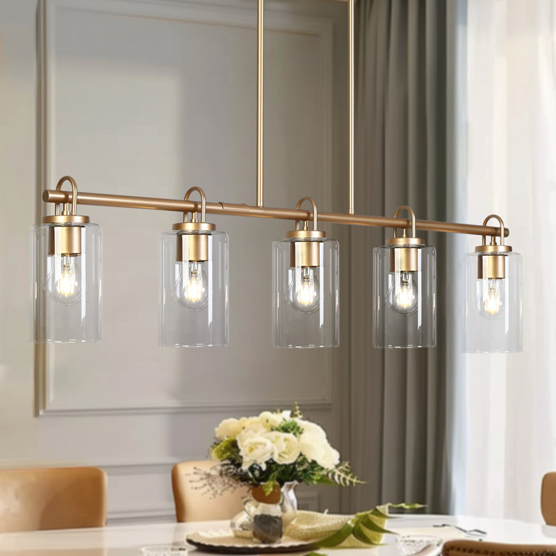 Luminaire suspendu pour îlot de cuisine à 5 lumières l 41,3 po en verre transparent