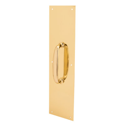 Plaque de poignée de porte avec poignée, laiton poli, 4 po x 16 po (paquet simple)