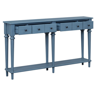 Retro Console Table with 4 Drawers and Open Shelf, perfect for Entryways, Living Rooms
