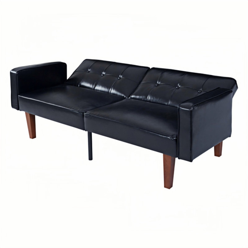 Canapé-lit moderne en cuir PU avec dossier inclinable réglable, conception capitonnée, pieds en bois massif et en métal, canapé de salon