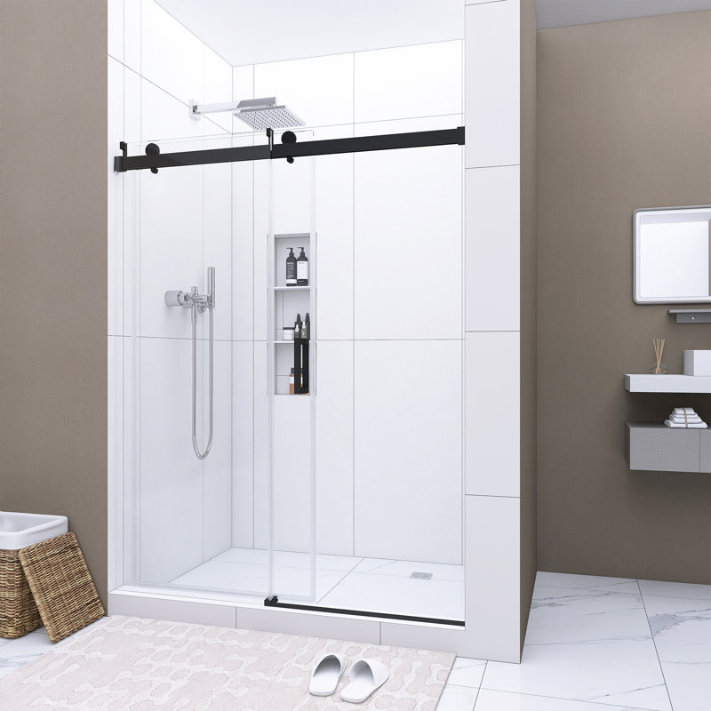 56 à 60 po X P 76 po H Porte de douche coulissante simple sans cadre au fini noir mat