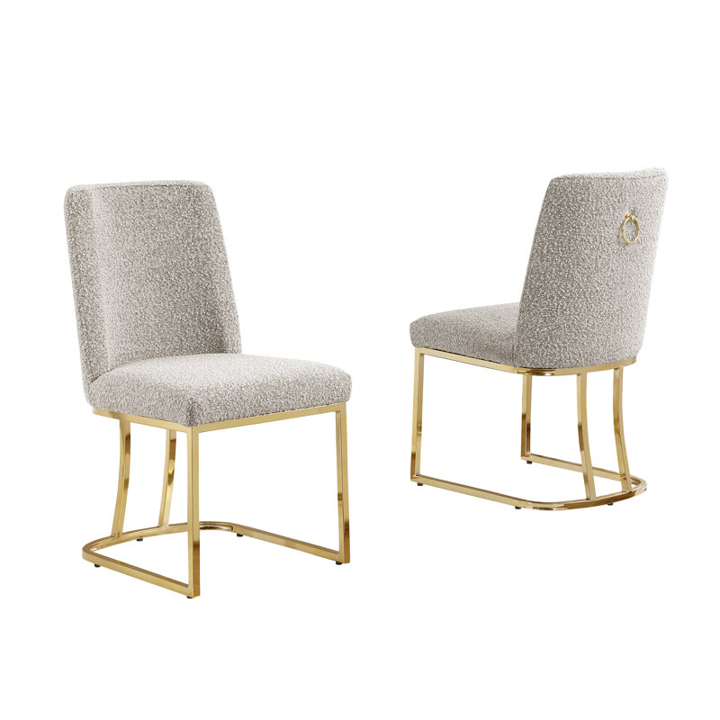 Minimal Side Chairs With Boucle Fabric Base, Gray, Gold