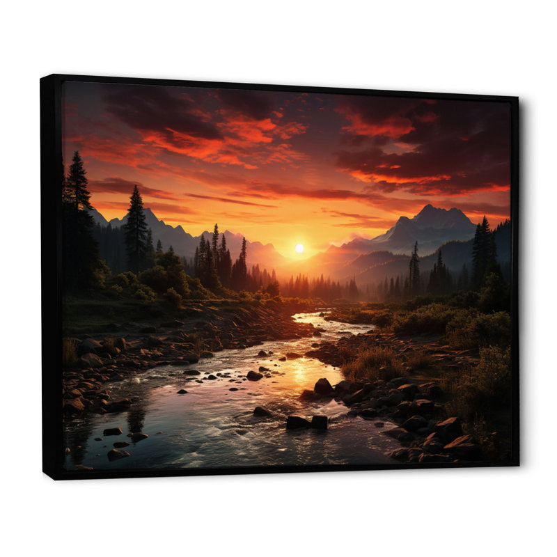 Sunrise Morning At The River, Black Floater Framed, 16" H x 32" W x 1" D
