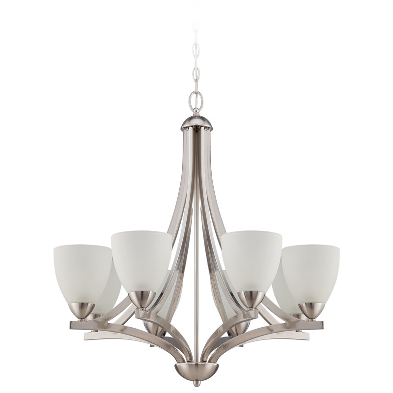 Lustre gris classique/traditionnel 8 lumières Alvah, Blanc givré, Nickel satiné