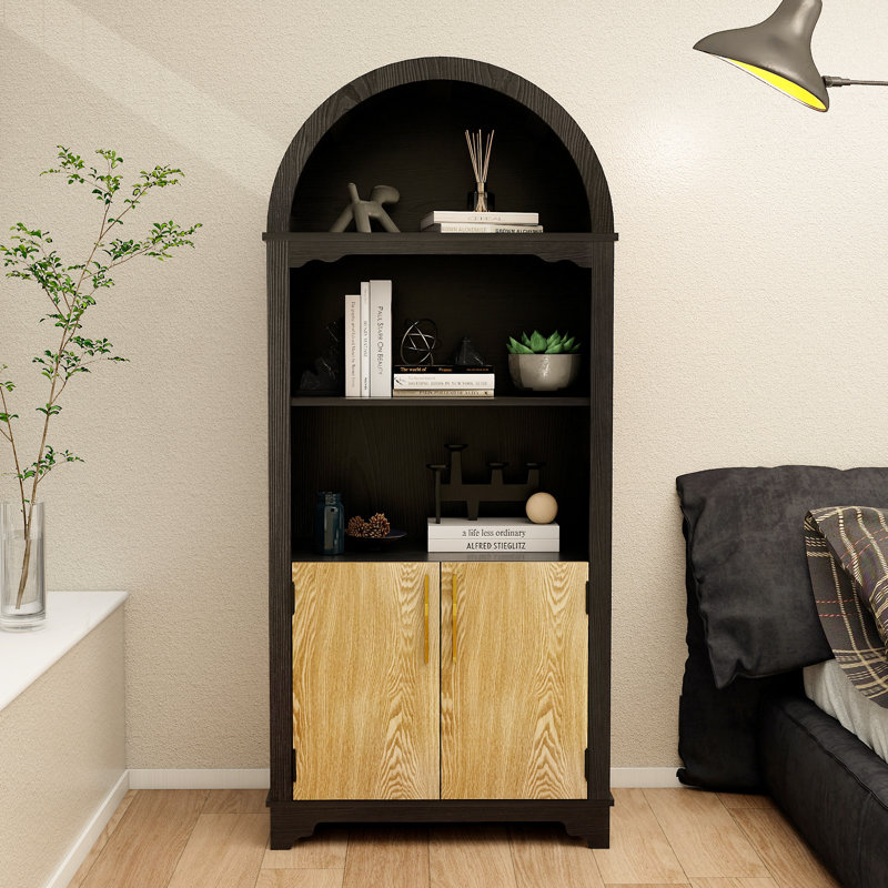 70.9” Tallarched Retro Display Cabinet With Grille Doors - Golden Handle MDF Storage Unit For Home Office/Living Room/Kitchen