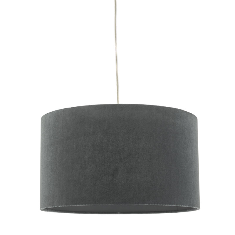 20cm H Velvet Drum Pendant Shade, Grey