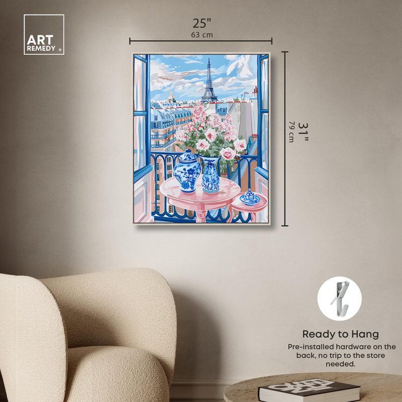 Art mural sur toile A Scene of Paris, Cadre argenté, H 31 po x l 25 po x P 2 po