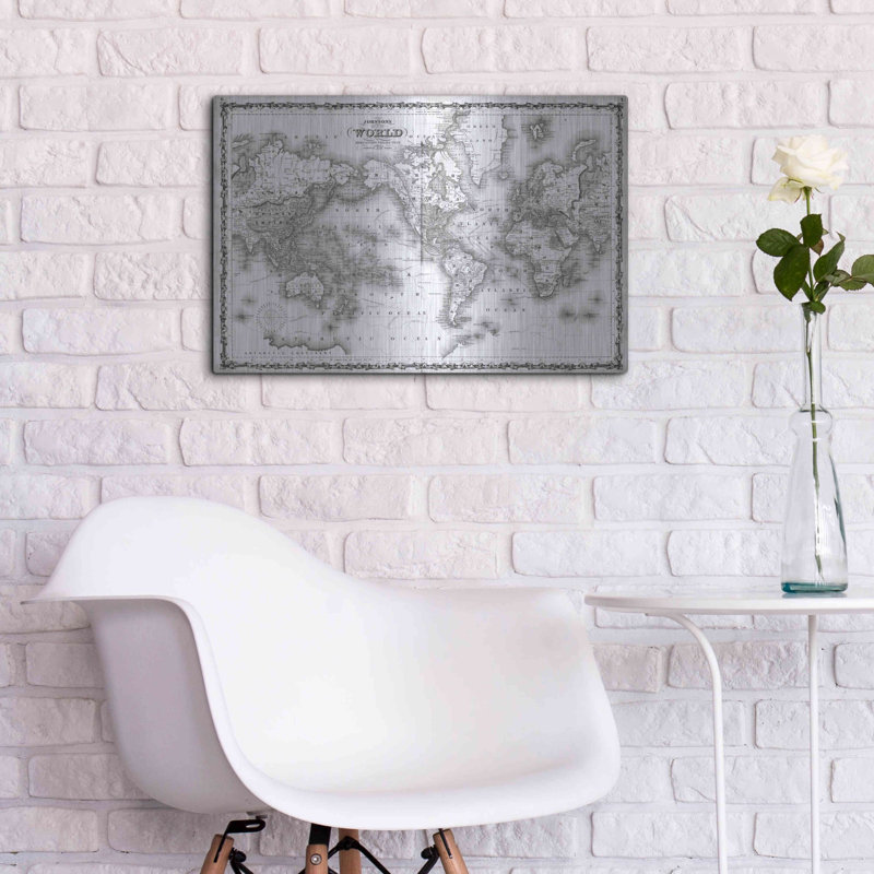 Breakwater Bay «Johnson's Map of the World» par Johnson, art mural en métal, H 16 po x l 24 po