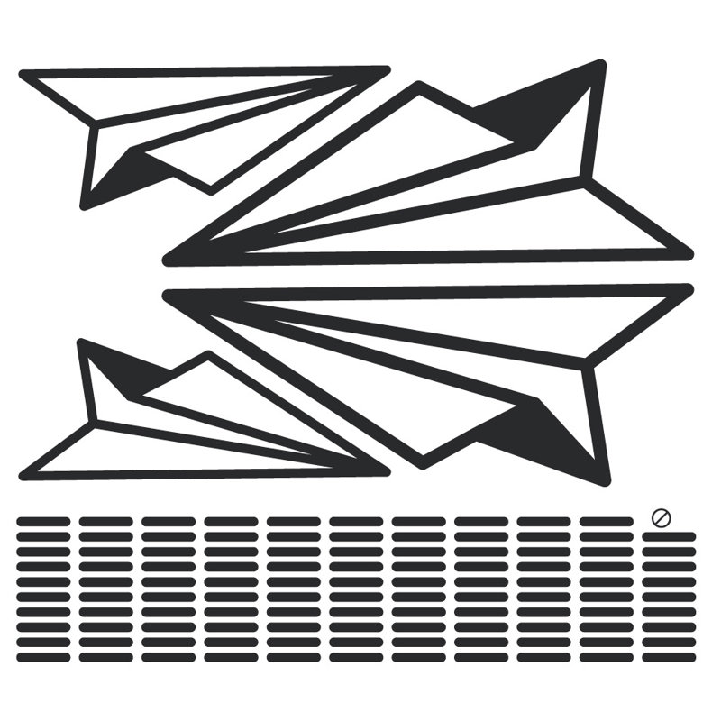 Adhésif décoratif papier avion, H 19 po x l 21 po x P 0,01 po, Noir