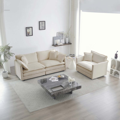2 Seater Loveseat And Chair Set, 2 Piece Sofa & Chair Set, Loveseat And Accent Chair , 2-Piece Upholstered Chenille Sofa Living Room Couch Furniture(1+2 Seat ) ,Chenille
